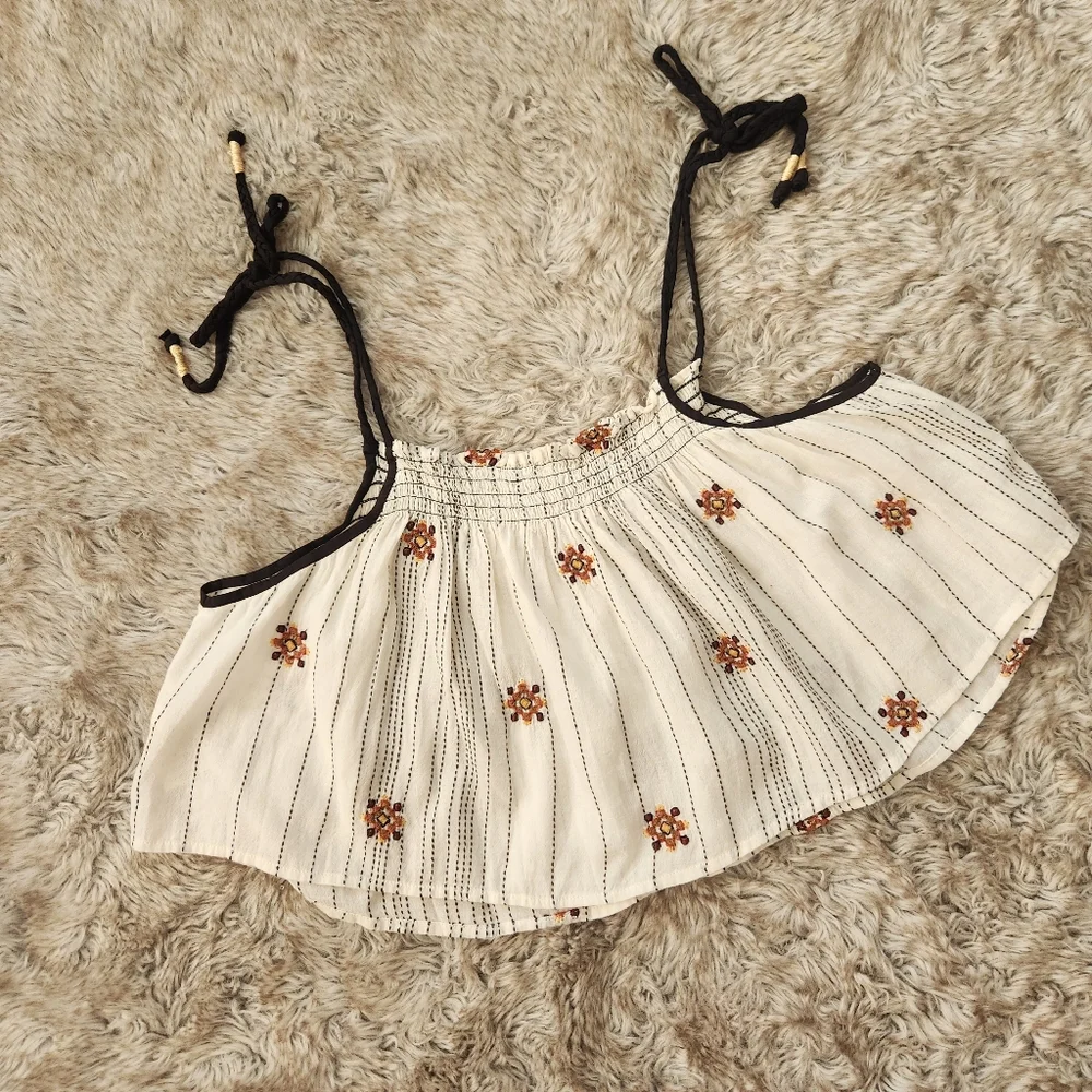 Free People Grasslands Embroidered Harem Pant Set Ivory Women's Size‎ Large
